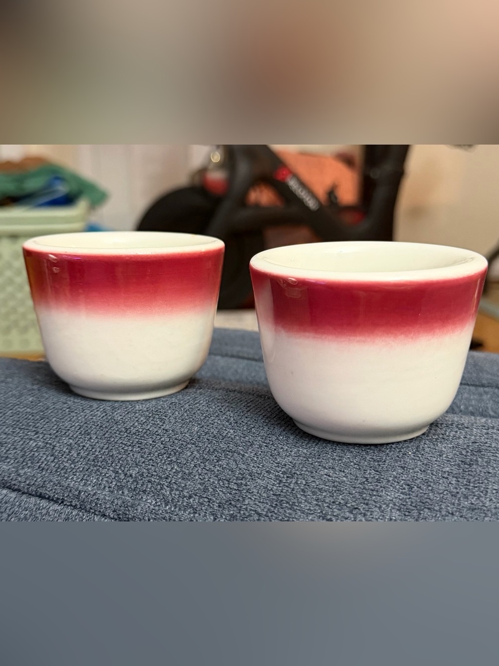 Vintage MCM Set of 2 Jackson China Restaurant Ware Red Airbrush Custard Cups